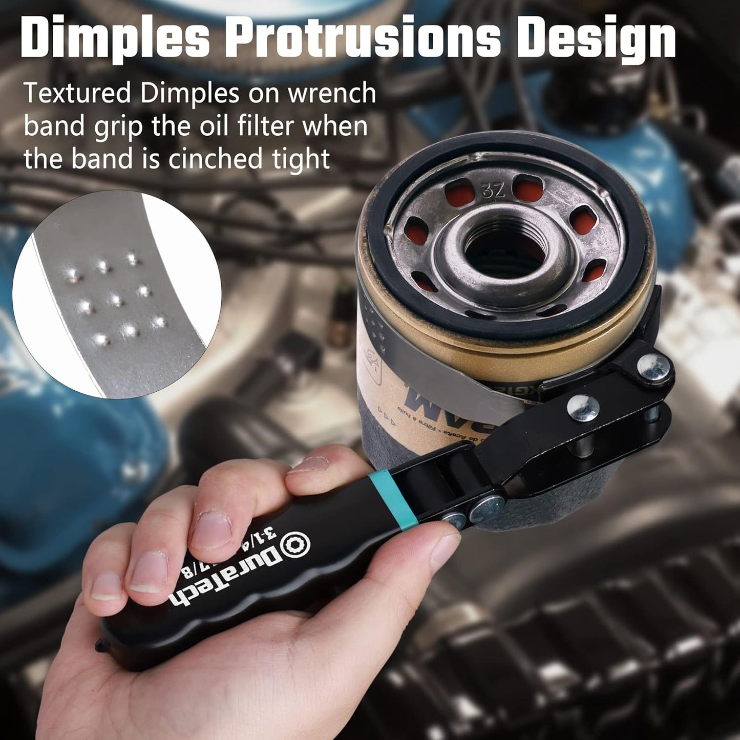 DURATECH 8-Piece Oil Filter Swivel Wrench Set, Wrenches Cover 2-3/4" to 5-1/4", 9" & 12" Adjustable Oil Filter Pliers, Universal 3-Jaw Removal Tool with 1/2" to 3/8" Adapter, Organized in Storage Case