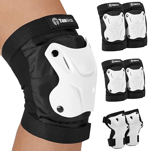 Skating Protective Gear Adult Knee and Elbow Pads Wrist Guards for Roller Skating Skateboarding, Skate Pads Adult Knee Pads for Men Women White