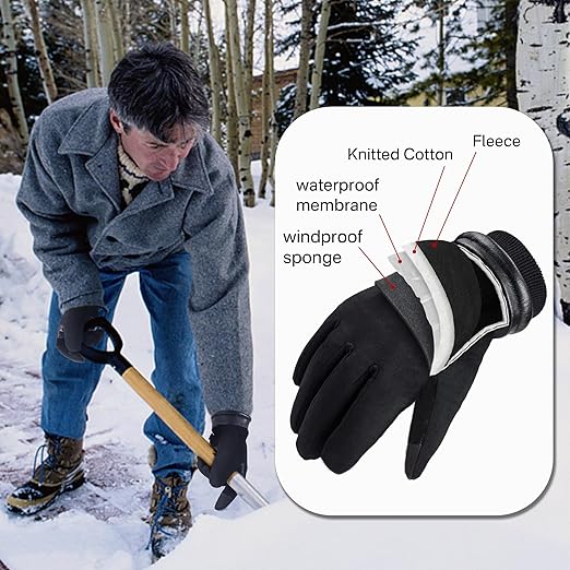 HANDLANDY Winter Gloves for Men Women, Thermal Gloves for Cold Weather Driving Cycling Ski Outdoor, Insulated Leather Work Gloves (XL, Black)