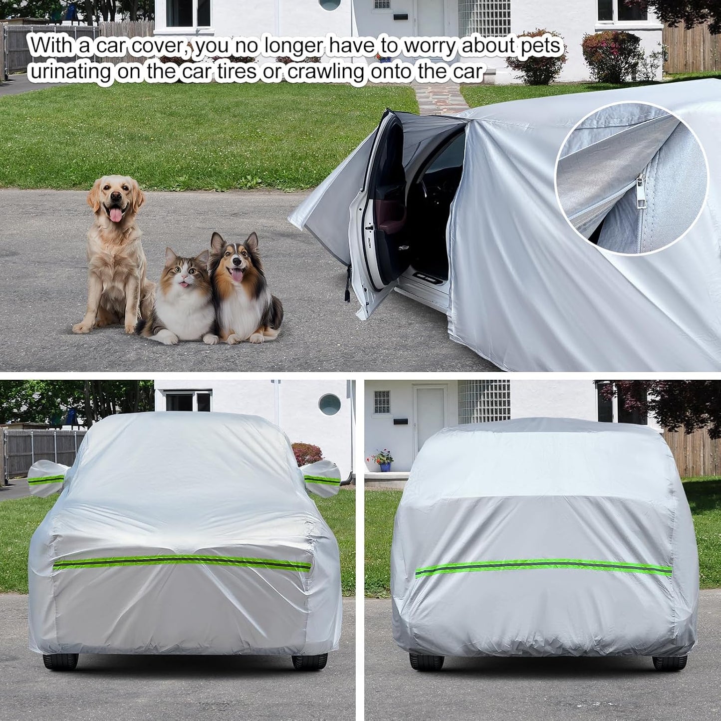 TUCAREST 6-Layers Full Car Cover Universal Premium Shell Zipper Design Waterproof All Weather Weatherproof UV Sun Protection Snow Dust Storm Resistant Outdoor with Straps (Fit for Sedan 197"- 208")