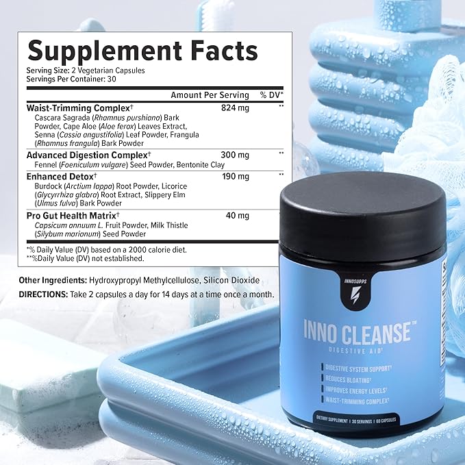 Inno Cleanse - Waist Trimming Complex | Digestive System Support & Aid | Reduced Bloating | Improves Energy Levels | Gluten Free, Vegan Friendly