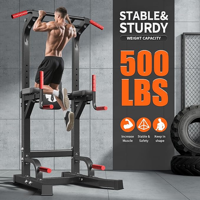 sogesfurniture Adjustable Dip Stands Assistive Trainer for Home Gym - 10-Level Height Wall-Saving Pull Up Bar, Dual Training Stands for Dip Push Up & Core Workout, Heavy Duty Steel Frame