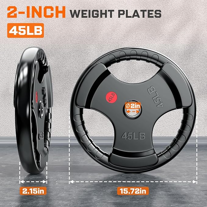 XDDIAS Rubber Weight Plates for Barbell, 2-Inch Olympic Grip Plate for Strength Training, Weightlifting and Bodybuilding in Home & Gym, Solid Cast Iron Weight Plates Pair and Sets