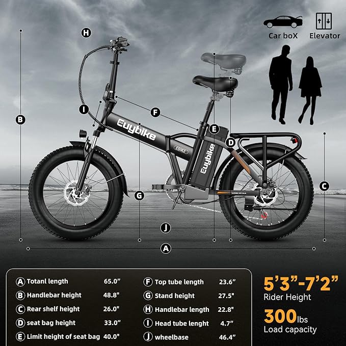 1000W Folding Electric Bike, 48V 20AH Large Removable Battery E Bike, 30+MPH, 80 Miles Max Range, 20" Fat Tire Electric Bike for Adults, Adult Electric Bicycles for Commute Beach Snow
