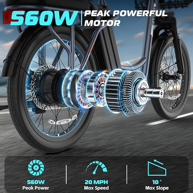 Caroma Electric Scooter with Seat, 48V Removable Battery E-Bike, Up to 30Miles&20MPH, 500/800/1200W Motor, 20" Fat Tire Adult Electric Bicycles for Commuting with Basket