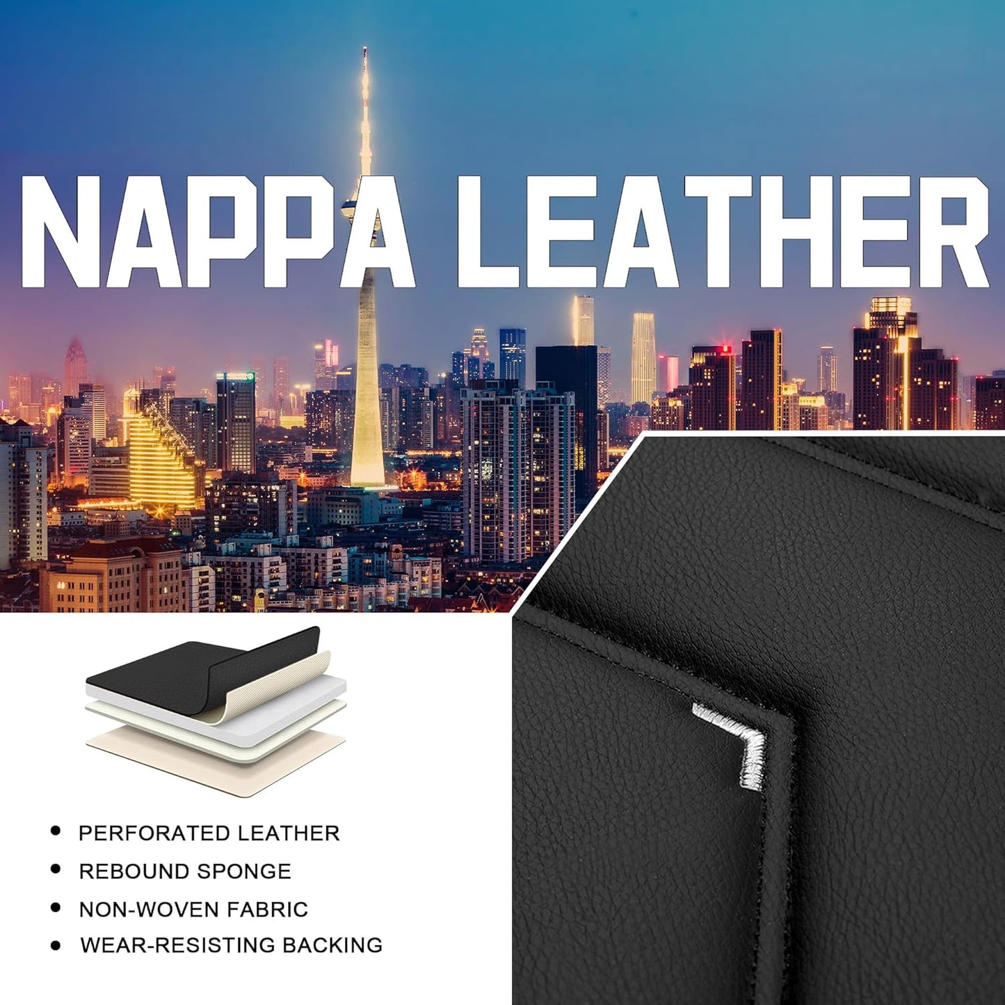 Car Seat Covers for Chrysler Pacifica 2004-2025, Stylish Sport Seat Cover, Premium Nappa Leather Car Seat Cover. Automobile Seat Covers Sets.(Standard 5 Seats/Black White)