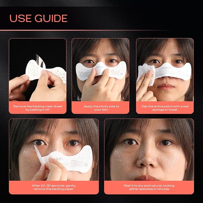 Rose Gold Glitter Freckles Face Tattoo, Sparkle Face Glitter Speckles, 4pcs Makeup Patches