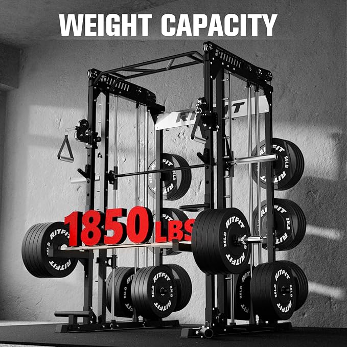 RitFit M1 & M1 Pro Smith Machine with Cable Crossover System, Multi-Function Squat Rack Power Cage for Home Gym, Power Rack and Packages