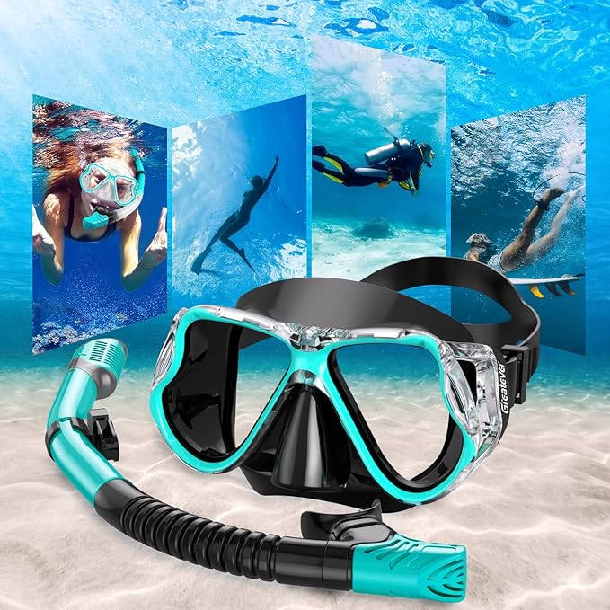Greatever Dry Snorkel Set,Panoramic Wide View,Anti-Fog Scuba Diving Mask,Professional Snorkeling Gear