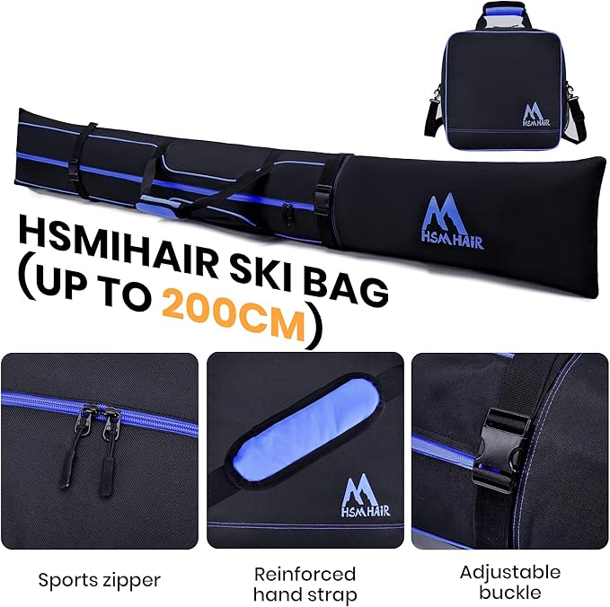 Ski Bag and Boot Bag Combo,Padded Ski Bag Set for Air Travel,Snow Ski Bags for Adults,Water- resistant Ski Boot Bag Fits for Skis Up to 200 CM and Boots Up To Size US13