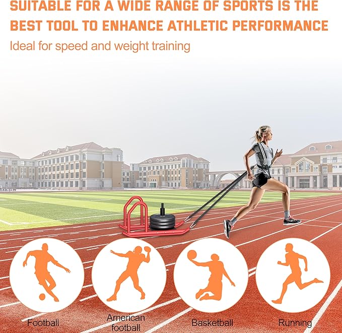 Weight Sled for Training, Heavy Duty 500 LBS Pull Push Sled for Outdoor, Indoor, Football, Durable Steel Weighted Sled, Compatible with 1" & 2" Weight Plate, Frame with Adjustable Reflective Stripe Vest