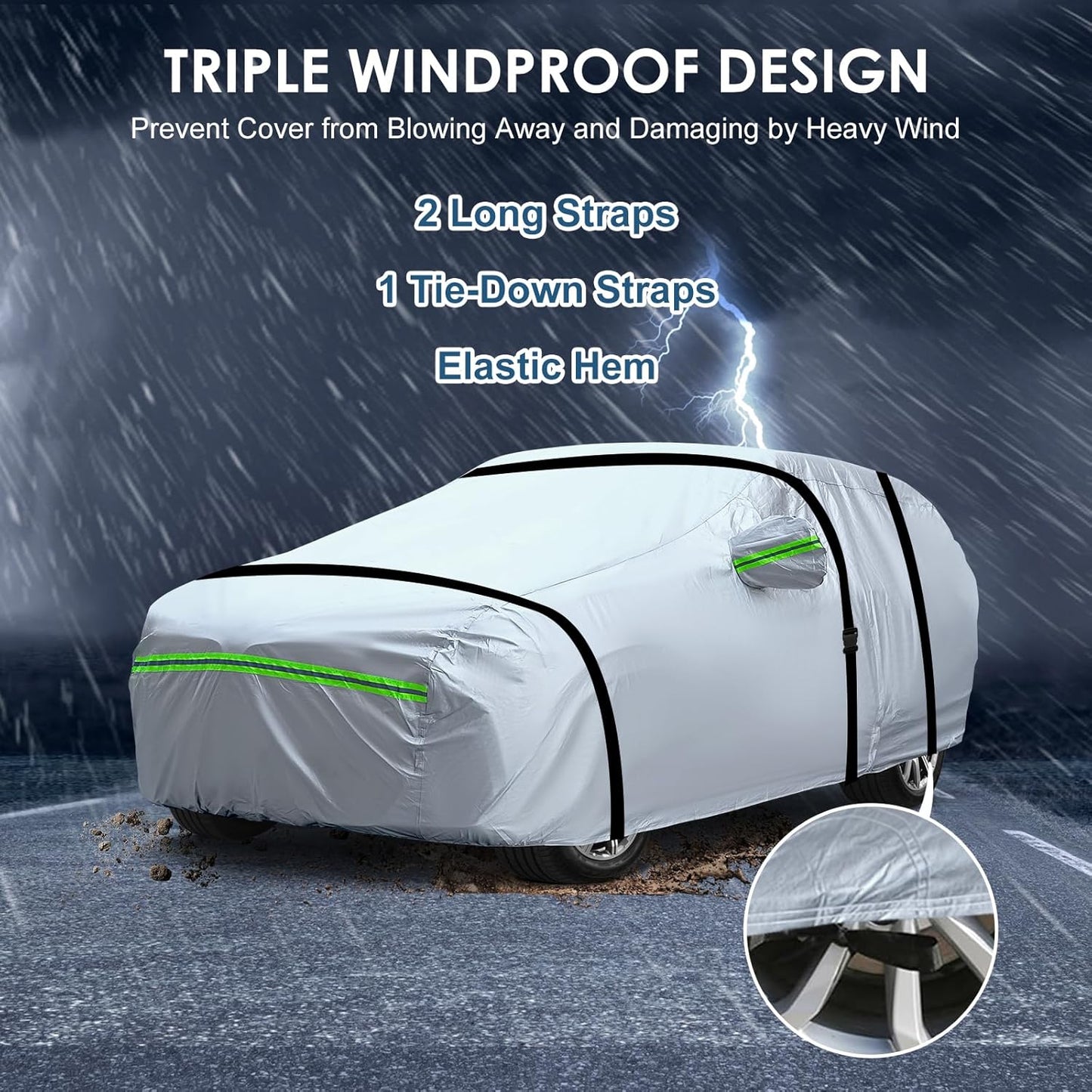 AUQDD 6-Layers Premium Truck Car Cover Waterproof All Weather Weatherproof UV Sun Protection Snow Dust Storm Resistant Outdoor Exterior Custom Form-Fit Full Padded Car Cover with Straps 213"-237" K14