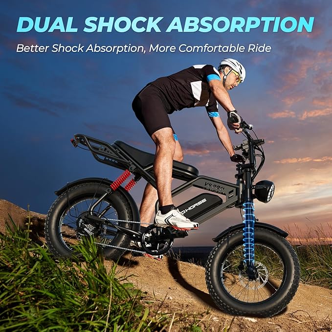 Electric Bike for Adults, 20" Fat Tire EBike 31MPH, 65Miles PAS Range, 1500W Peak Motor Electric Dirt Bike with Long Seat, Rear Rack, 48V 15.6AH Battery All-Terrain Electric Mountain Bike for Off-Road
