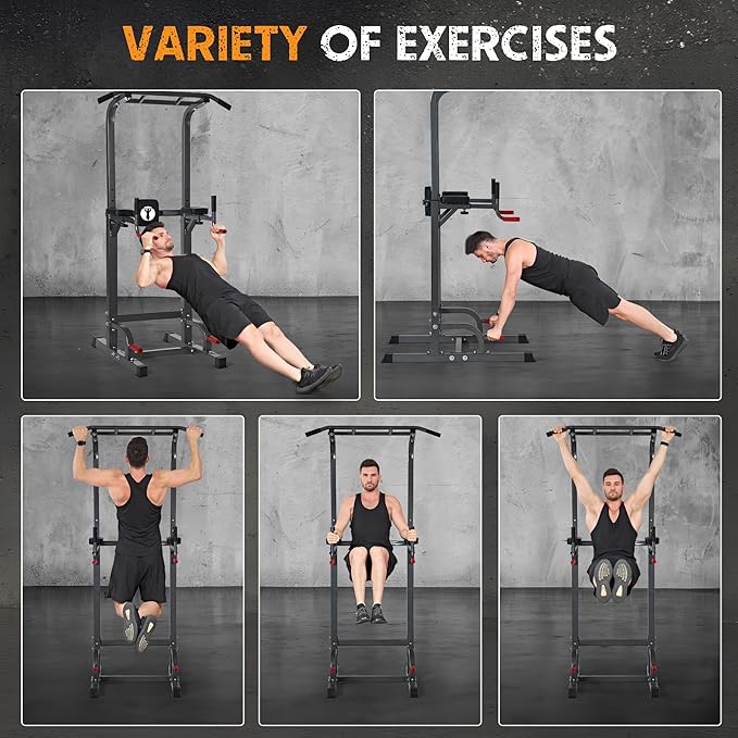 SogesPower Power Tower Pull Up Bar Station Multi-Function Pull Up Bar Stand for Home Gym, Adjustable Height Pull Up Dip Station Dip Bar Strength Training Fitness Equipment,Up to 500LBS