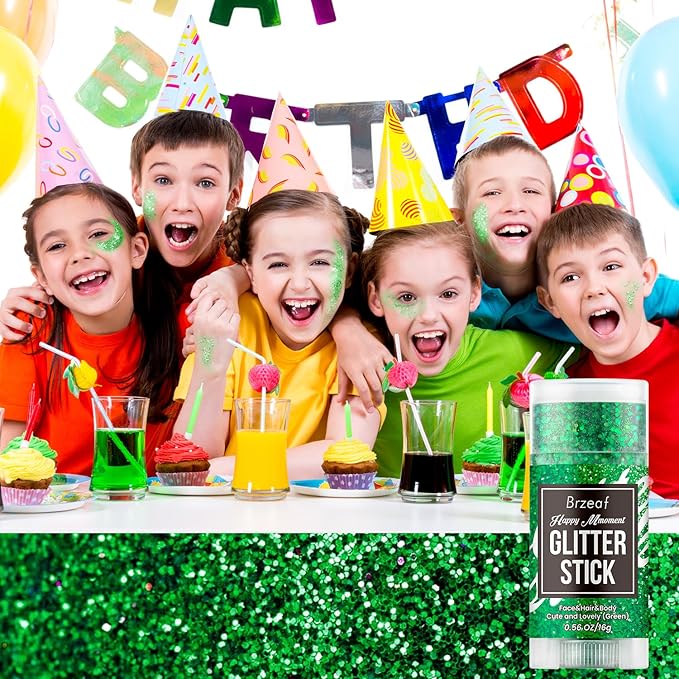 Brzeaf Waterproof Green Body Glitter Stick, Chunky Glitter for Face/Body/Hair/Eyes/Lip, Singer Concert Music Halloween Rave Festival, Glitter Stick Makeup & Face Glitter Gel for Women Men 0.56 OZ