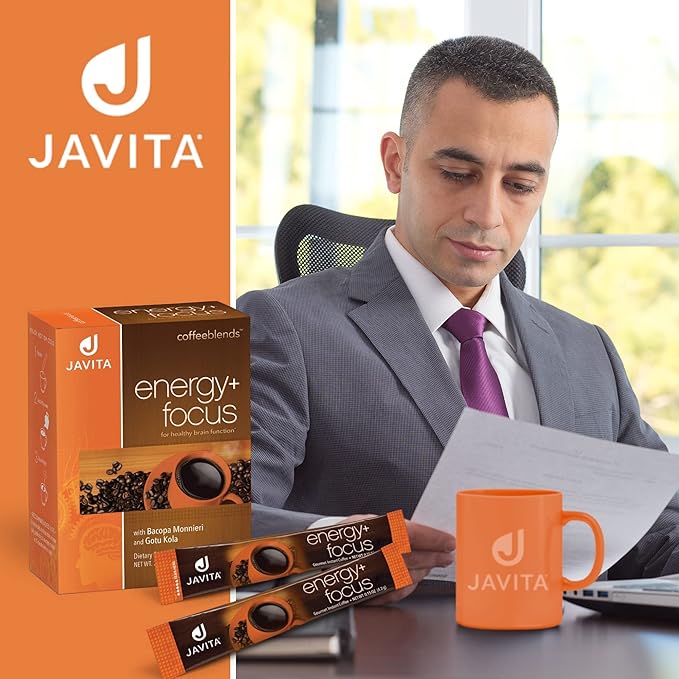 Javita Energy + Focus Instant Coffee, 100% South American Arabica & Robusta Blend, with Energizing Herbs for Clarity, Energy, & Focus, Keto, Dieters Drink, 1 box / 24 (4.2g) Sticks