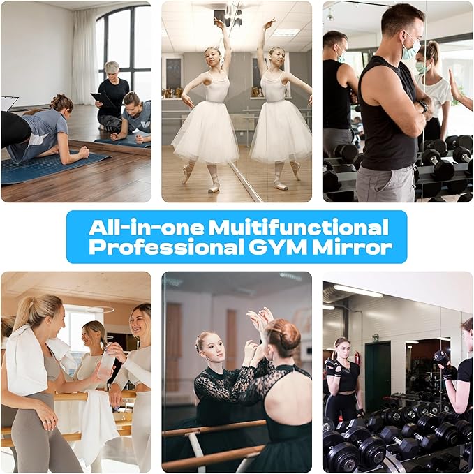 Hasipu 3Pcs 55''x17'' Home Gym Mirror Large Full Length Wall Mounted Full Body Mirror for Yoga Dance Fitness Exercise Studio Bedroom Garage, Frameless Tempered Glass Workout Mirrors Walnut Rectangular