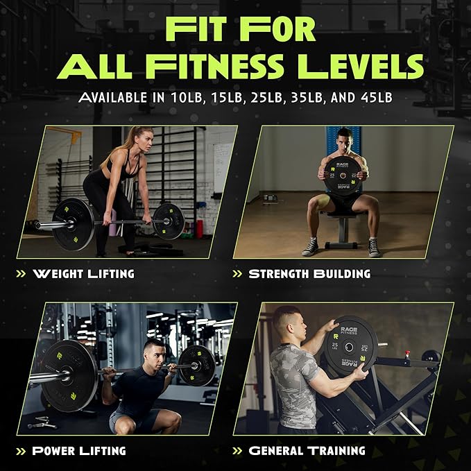 Olympic Bumper Plates, Rubber Formula With Steel Insert (10lb, 15lb, 25lb, 35lb, 45lb - SOLD INDIVIDUALLY), Olympic Weight Plates for Strength Training, Bench Press, Squats, Powerlifting