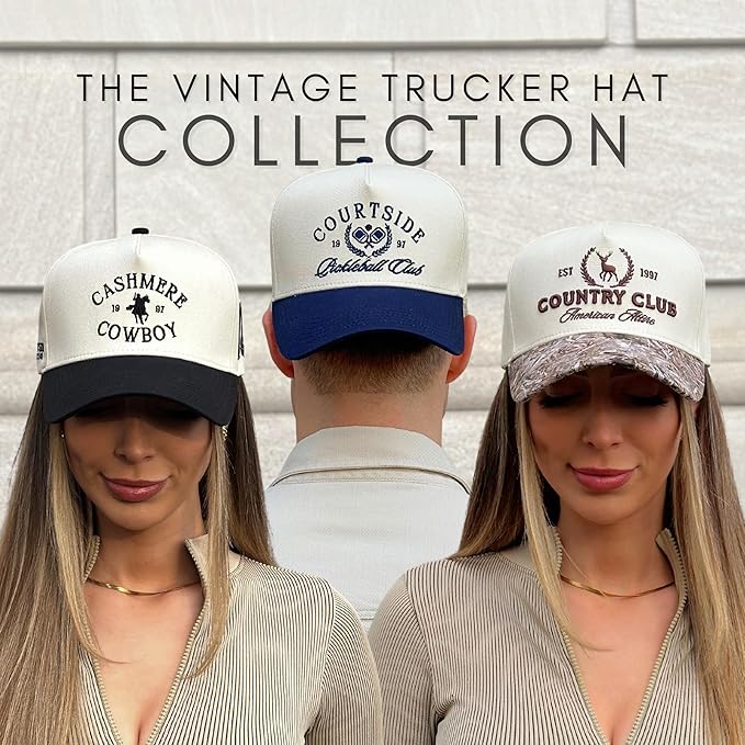 Vintage Sport Trucker Hat | Men & Women | Trendy Pickleball Golf Hats Men | American Cute Country Western | Cotton | Snapback