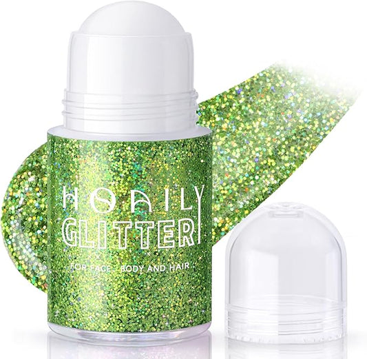 Roll-on Holographic Body Glitter Gel for Face Hair, Chameleon Color Changing Glitter Gel Under Light, Chunky Mermaid Sequins Festival Party Rave Accessories Shimmer Makeup (16# Laser Green)