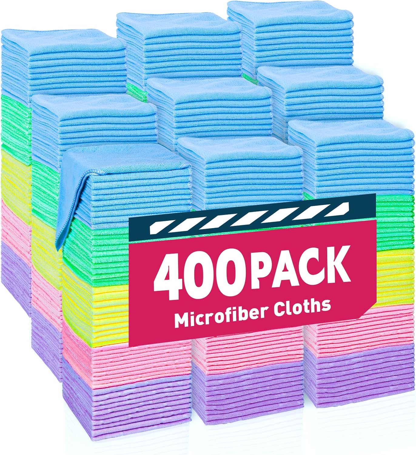 Microfiber Towels Bulk-400 Pack, Cleaning Cloths, Microfiber Towels for Cars, Cleaning Rags 5 Colors Assorted (12x12 inches)