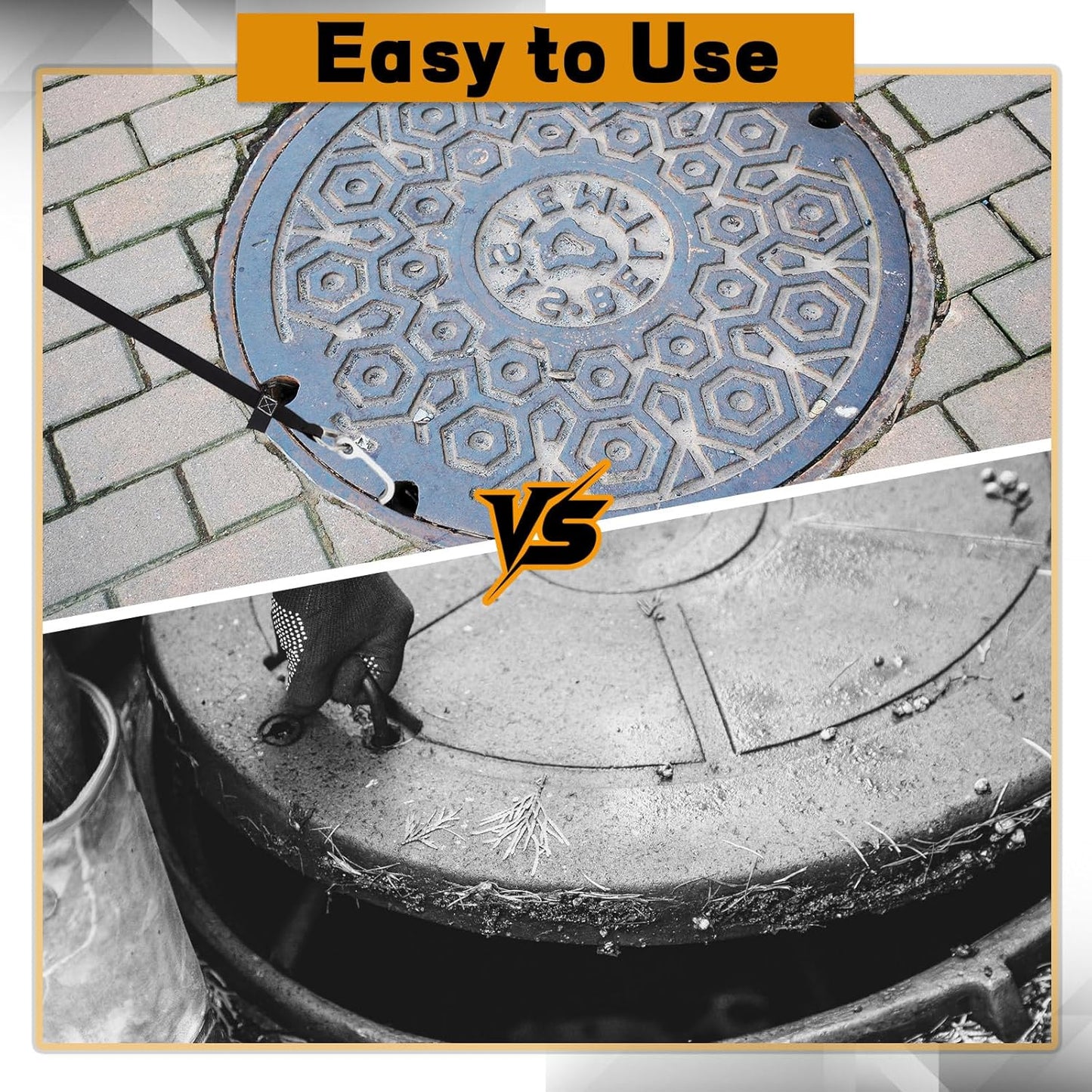 Manhole Hook Tool, Portable Versatile Hook for Lifting Manhole Covers, Storm Drains, Septic Tank Risers, Steel Tool for Lifting, Pulling, and Removing Covers, Easy to Store(Short & Long)