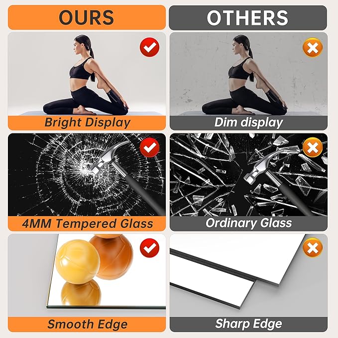 Hasipu 2 Pcs 94''x39'' Home Gym Mirror Large Full Length Wall Mounted Full Body Mirror for Yoga Dance Fitness Exercise Studio Bedroom Garage, Frameless Tempered Glass Workout Mirrors Black Rectangular