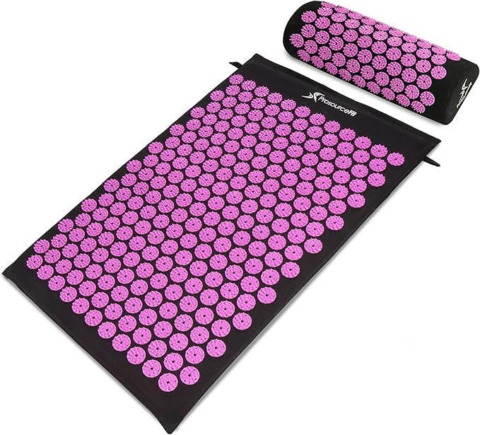 ProsourceFit Acupressure Mat and Pillow Set for Back/Neck Pain Relief and Muscle Relaxation, Large - Gray/Gray