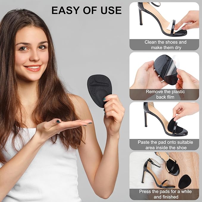 Ball of Foot Cushions, Metatarsal Pads Women, High Heels Non-Slip Comfort Pads, Shoe Support for Metatarsalgia Mortons Neuroma Pain Relief (2 Pairs,Black)