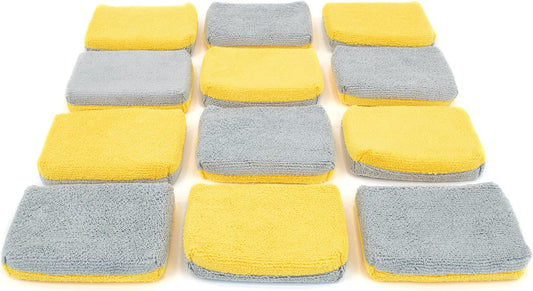 Autofiber Thin [Saver Applicator Terry] Ceramic Coating Applicator Sponge | 12 Pack | with Plastic Barrier to Reduce Product Waste. (Gold/Gray)