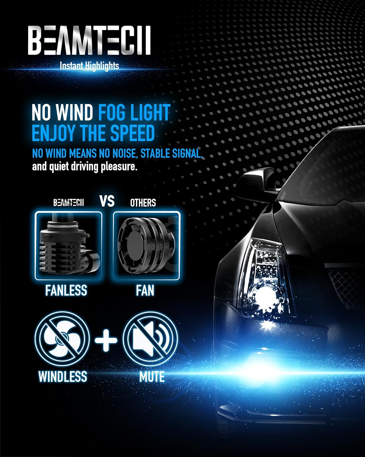 BEAMTECH 9006 Bulbs, Fanless In Line HB4 Fog Light Bulb 6500K Xenon White Fog Light Of 2