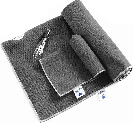 IUGA Yoga Towel for Hot Yoga Non Slip Extra Thick Yoga Mat Towel + Hand Towel 2in1 Set with Corner Pockets Super Absorbent and Quick Dry Hot Yoga Towel