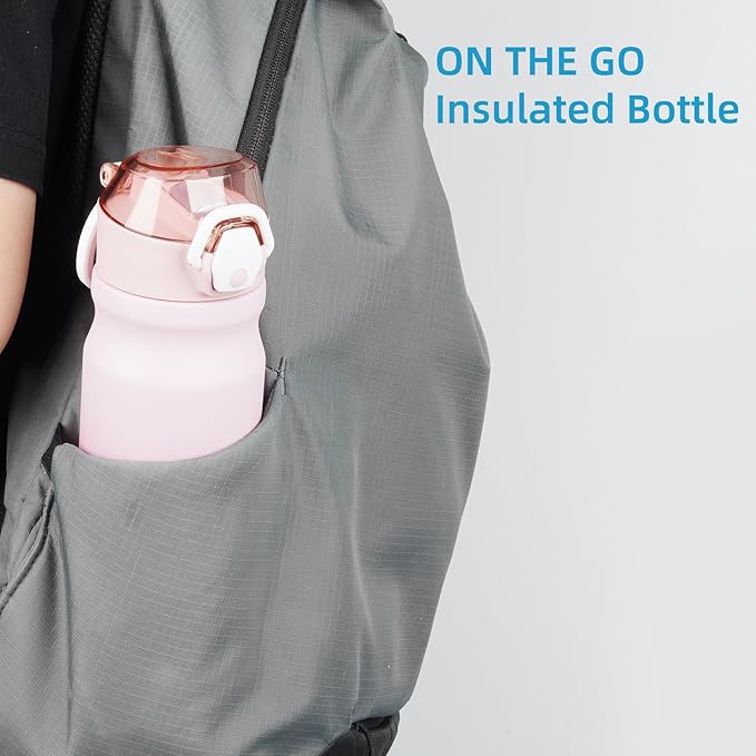 Insulated Water Bottle with Straw and Carry Loop,18 oz Stainless Steel Double Wall Vaccum Metal Water Flask with Leak-proof Lid,Cherry