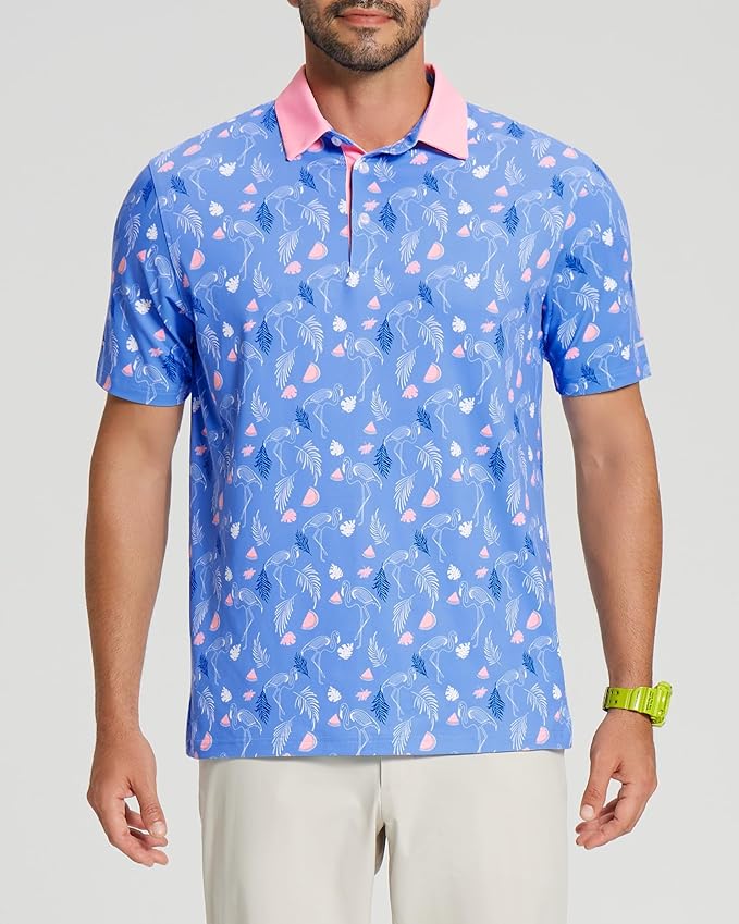 Golf Shirts for Men - Moisture Wicking Short Sleeve Performance Sport Casual Striped Collared Mens Polo Shirt