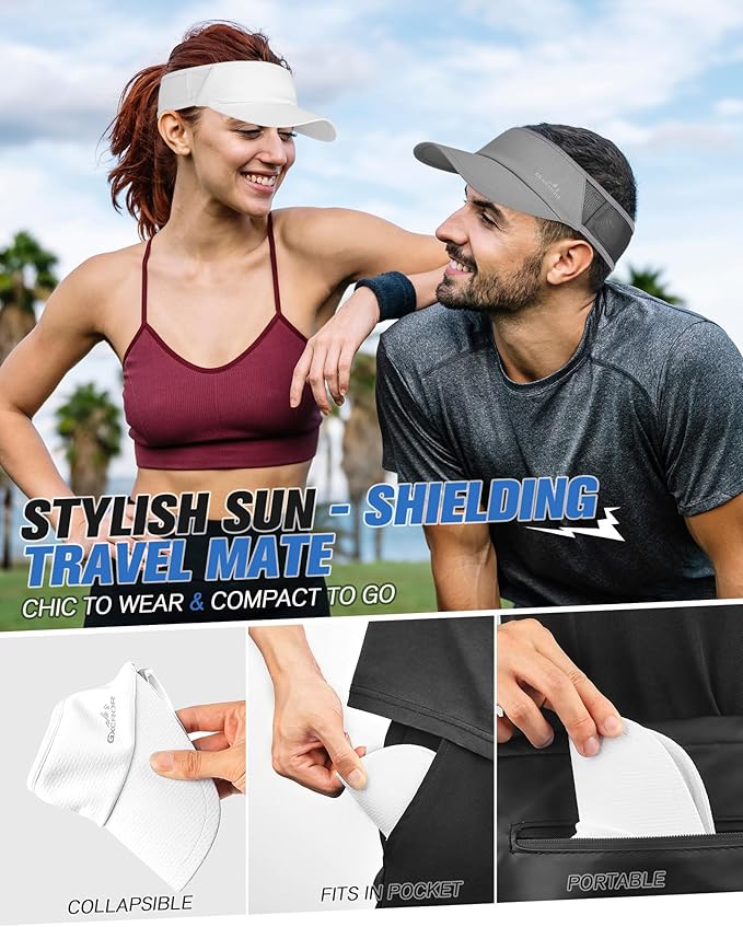 GXCROR Sports Sun Visor Hat Men Women, Lightweight Breathable Quick Dry Sports Sun Hat for Running Golf Tennis
