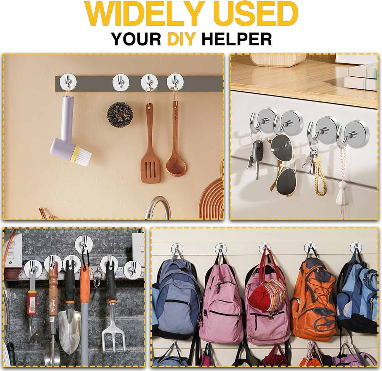 DIYMAG Magnetic Hooks, 150 LB Heavy Duty Strong Magnet with Hook, Rare Earth Neodymium Magnets for Hanging, Magnetics Hanger for Curtain, Home, Kitchen, Workplace, 10 Packs