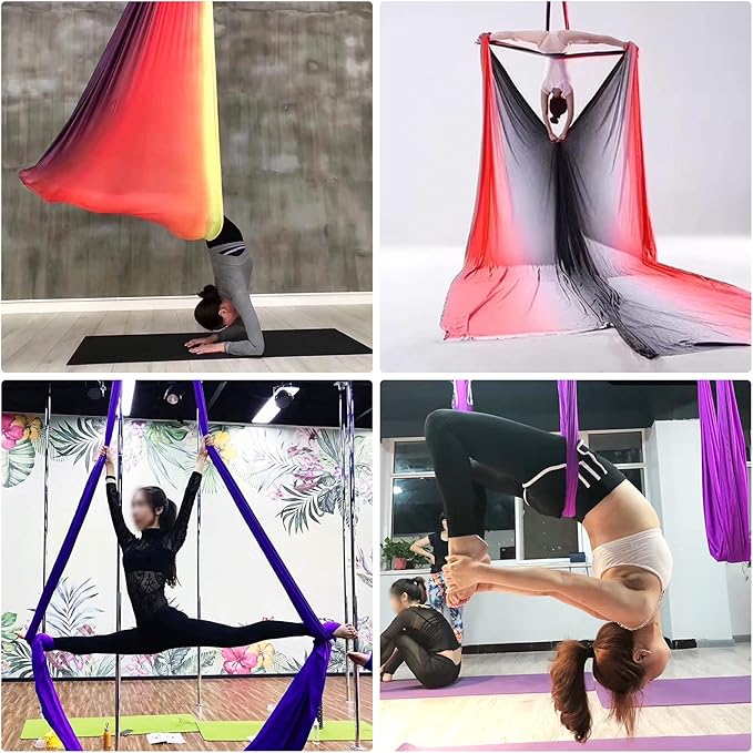 Aerial Yoga Hammock L:5M W:2.8M 5.5 Yards Aerial Pilates Silk Yoga Swing Set with 2000 Ibs Load Include Daisy Chain, Pose Guide