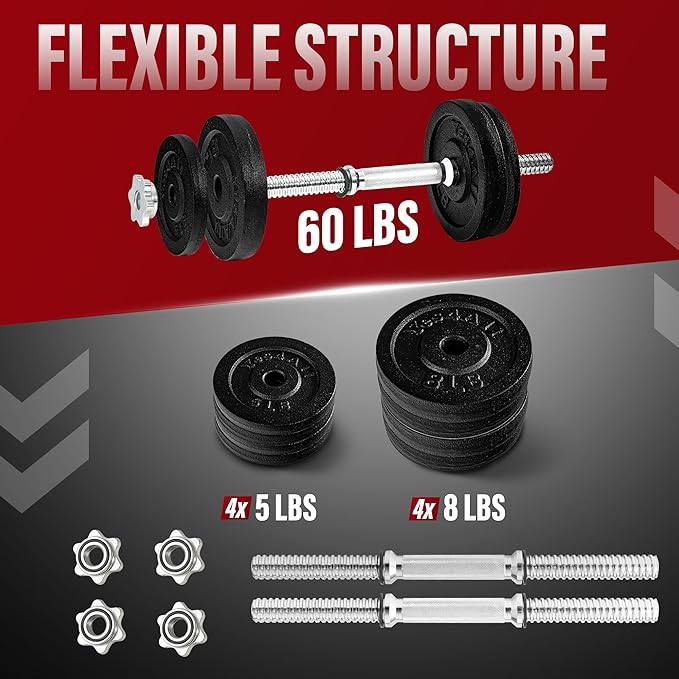 Yes4All Old School Adjustable Dumbbell Set with Weight Plates, Star Lock Collars/Connector, 40lbs to 200lbs Adjustable Weight Plates Set