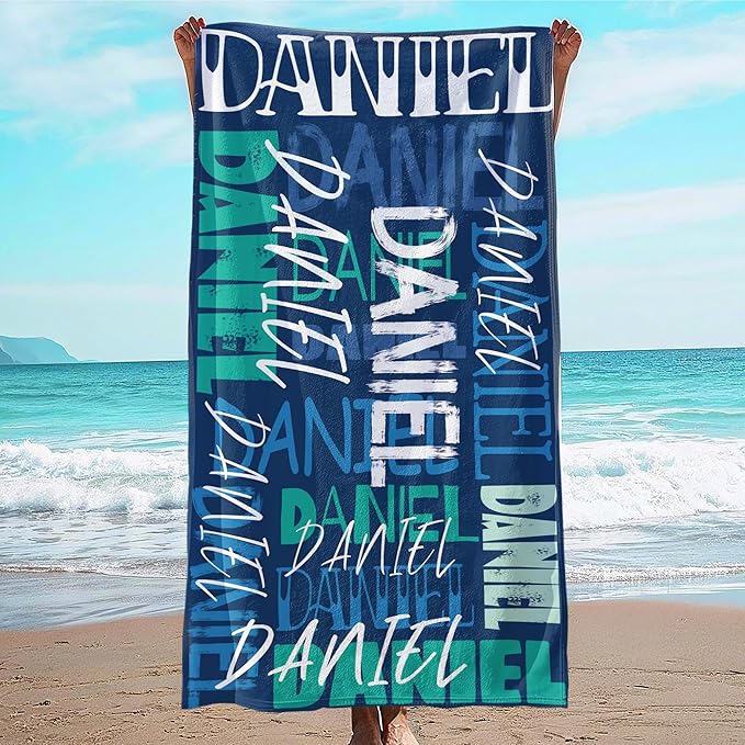 JML Personalized Beach Towel with Name, Custom Beach Towel with Name, Customized Microfiber Pool Towel, Quick Dry & Absorbent Swim Towel for Adult,Anniversary, Birthday, Summer Holiday,Vacation
