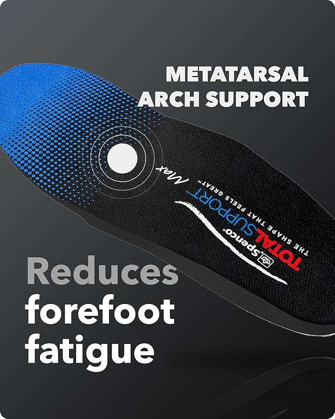 Spenco Total Support Max Shoe Insoles - Orthotic Metatarsal Arch Support Inserts - Absorbs Shock, Reduces Over-Pronation, Conforms to Foot Contours, Deep Heel Cupping Women's 5-6.5