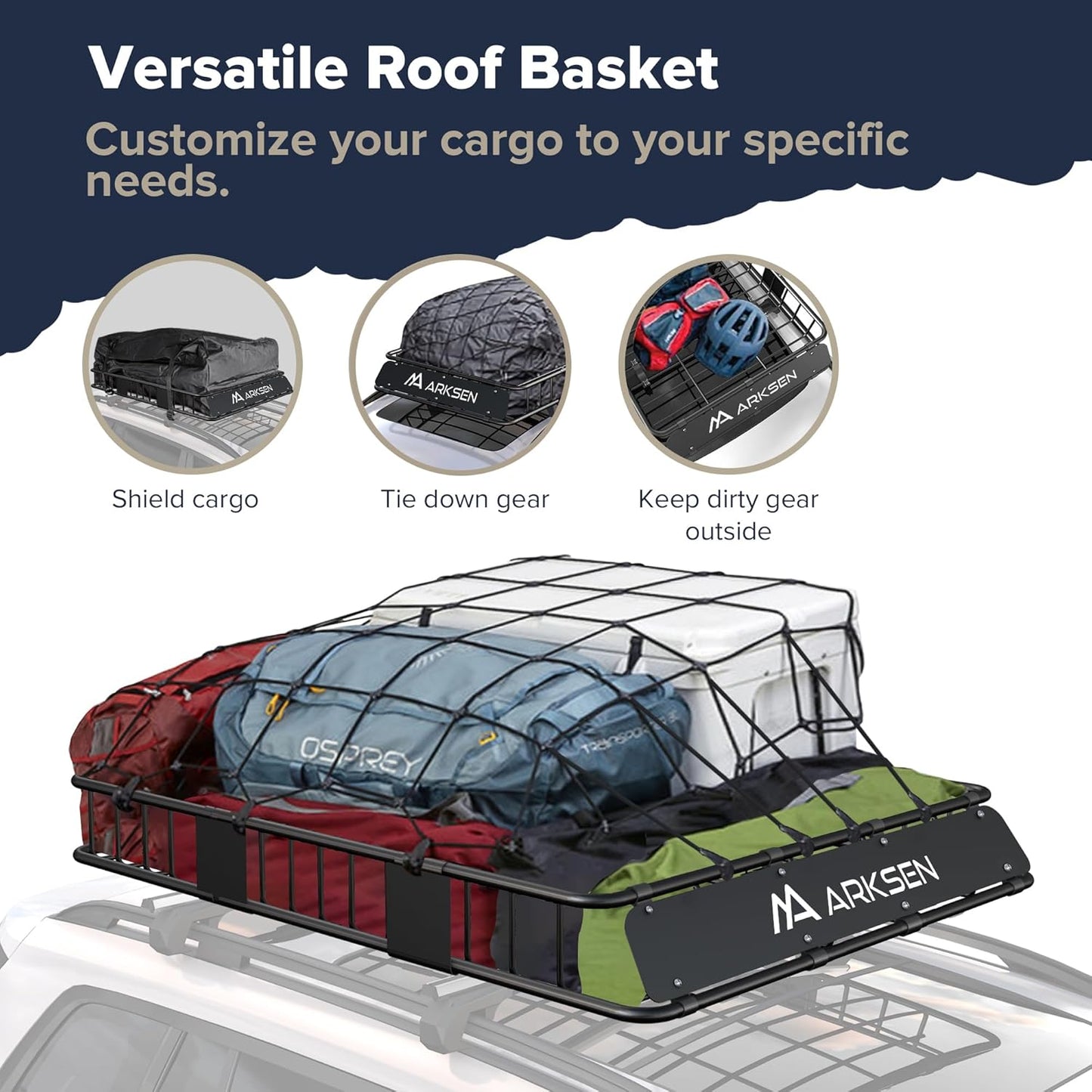 ARKSEN 64 x 50 x 6 Inch Universal Extra Wide 150LB Heavy Duty Roof Rack Cargo with Extension Car Top Luggage Holder Carrier Basket for SUV, Truck, & Car Steel Construction