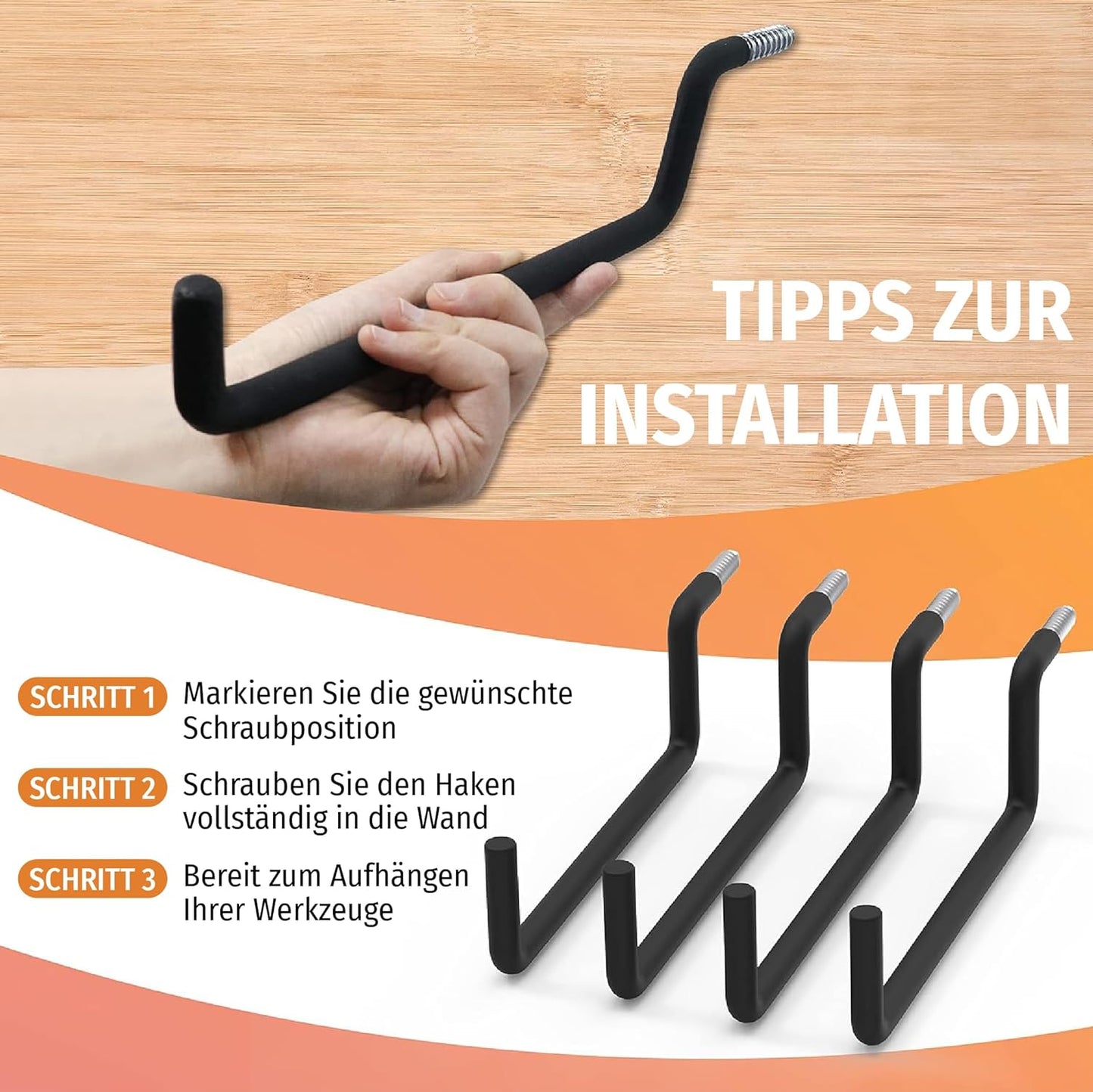 HUHOLE Ladder Hooks 4 Pack Wall Hangers - Ideal for Garage Storage: Ladder, Chair, Cord, Hose, Wheelbarrow