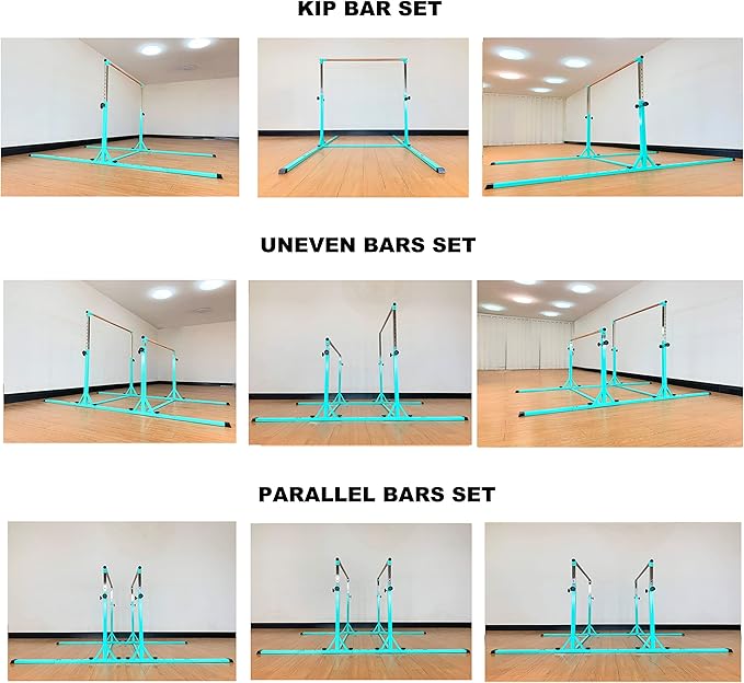 Gymnastics Double Horizontal Bars 3Play Parallel Bars Uneven Bars Gymnastics Training Kip Bar with 304 Stainless Steel Regulating Arms & Fiberglass Rail for Indoor Outdoor Home Club Use