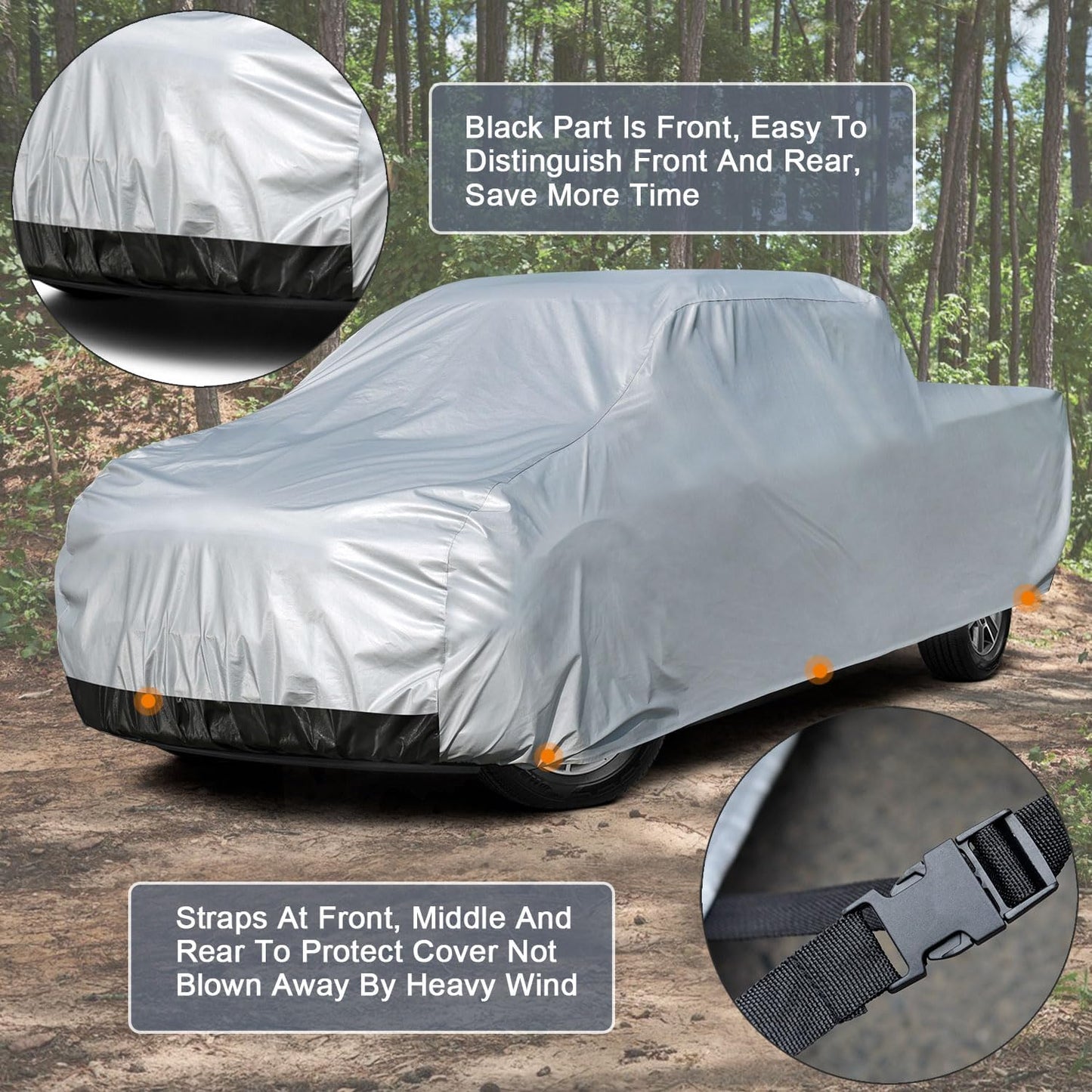 Kayme 6 Layers Truck Cover Waterproof All Weather, Heavy Duty Outdoor Pickup Cover Sun Uv Rain Protection, Universal Fit (Length Up to 228 inch) L
