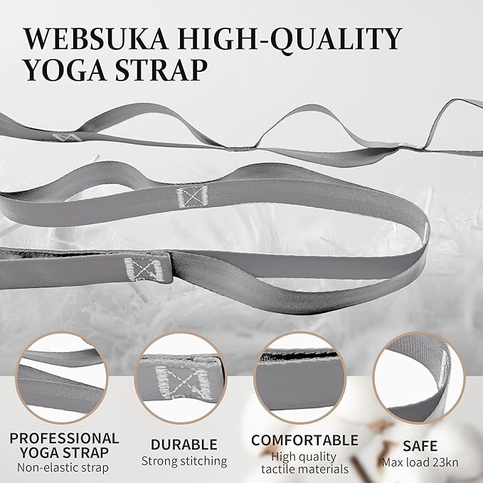 Stretching Strap Yoga Strap, 10 Loops Non-Elastic Stretch Bands Helps Women and Men Improve Flexibility for Home Workout, Physical Therapy, Pilates, Exercise, Dance, Comes with Door Anchor