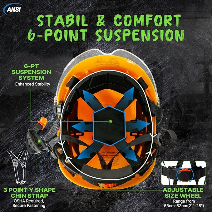 AOLAMEGS Construction Safety Hard Hat - ANSI Z89.1 Type Ι OSHA Approved Safety Helmets with Chin Straps Lightweight Reflective Vented ABS Hard Hats For Men Women Industrial Workwear 6-point Suspension