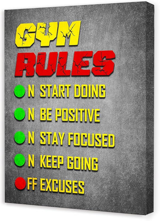 Gym Quotes Wall Art,Inspirational Workout Wall Decor,Gym Rules Canvas Wall Art for Exercise Fitness Room