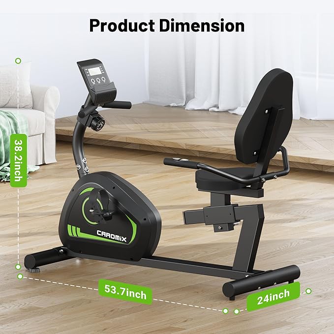 Caromix Recumbent Exercise Bike for Adults Seniors, Stationary Bike for Home with Comfortable Seat and Heart Rate Handle, Magnetic Resistance Indoor Cycling Bike with 300LBS for Cardio Workout