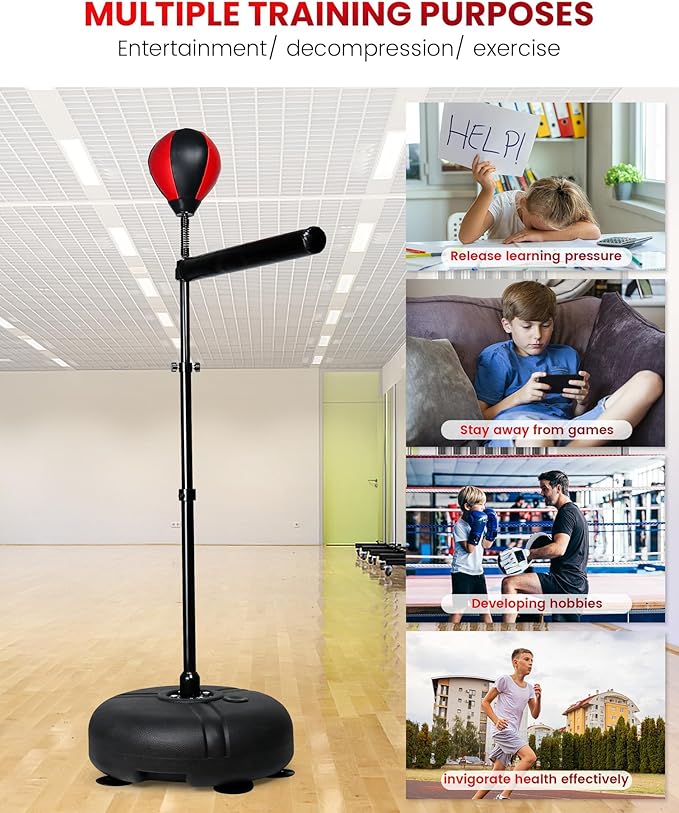 INNOLIFE Kids Boxing Bar with Punching Bag, Adjustable Height, Complete Set, Stable Base, Easy Installation