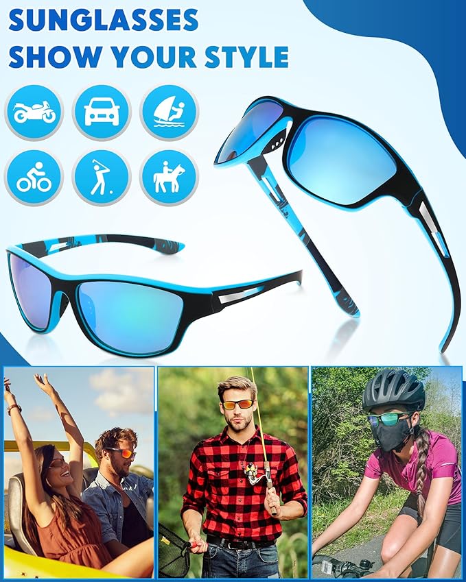 Frienda 6 Pack Polarized Sport Sunglasses for Men Multipack Fit over Glasses Pack Lot Set Men's Sport Fishing Eyeglasses